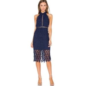 BARDOT Gemma Navy Lace Halter Dress